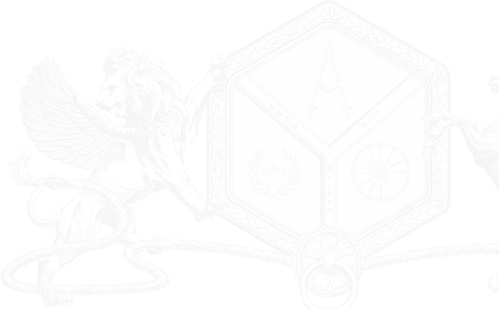 Winged lion holding a hexagonal emblem with symbols and text: to be first, to rule, archon.